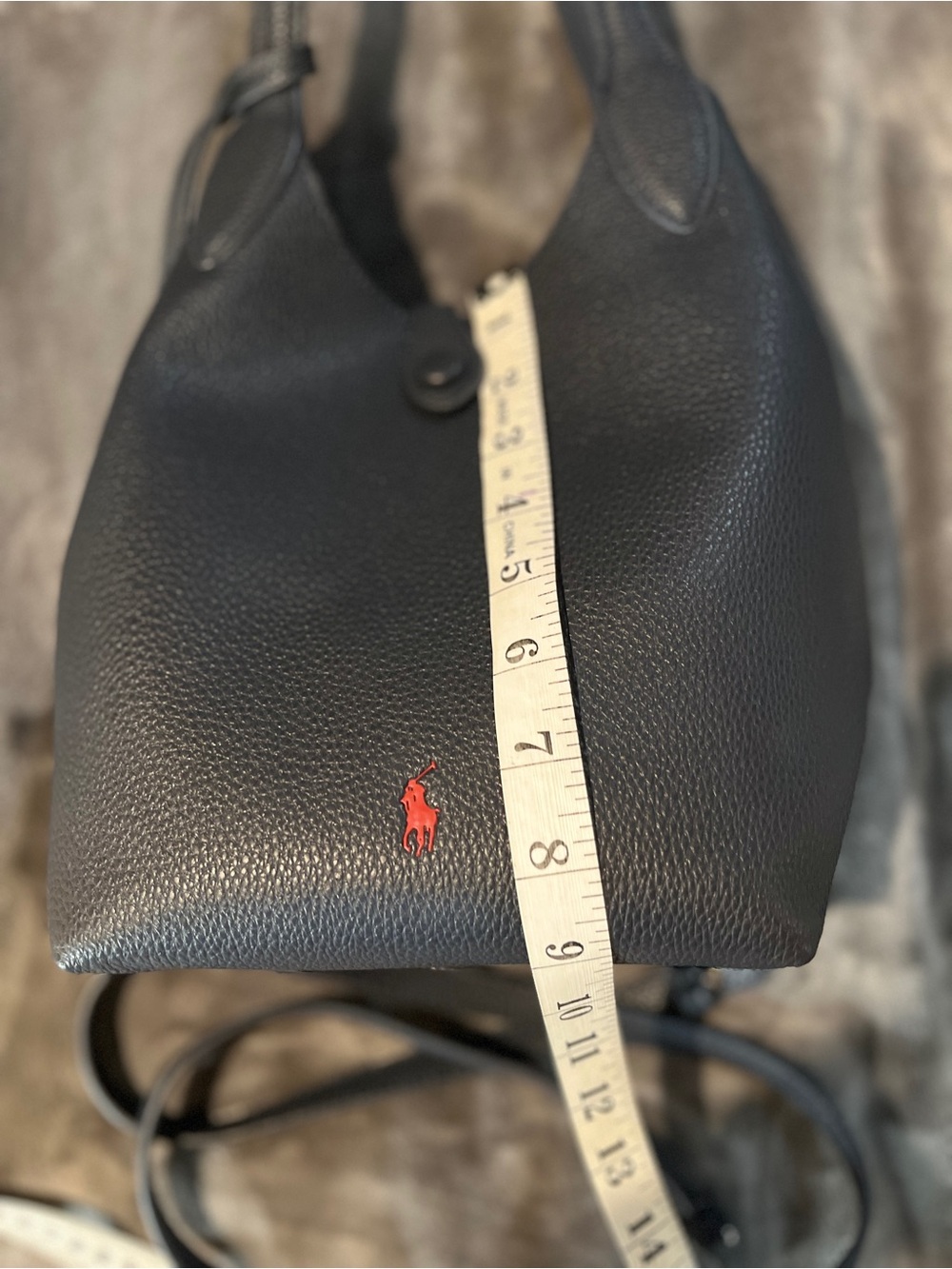 Ralph Lauren navy blue Pebbled Leather Tote with Small Red Pony - Picture 4 of 6